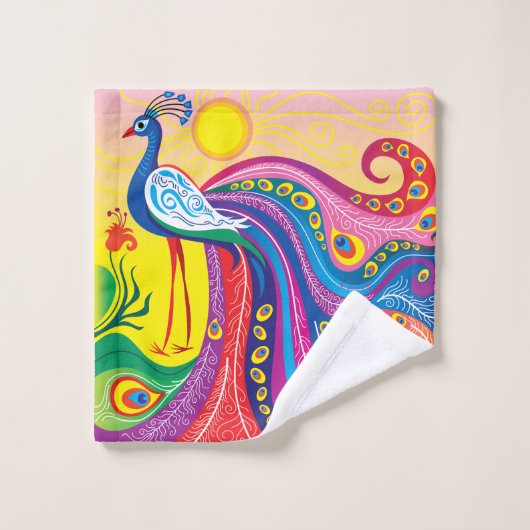 Lever du soleil avec paon (Gant de toilette)