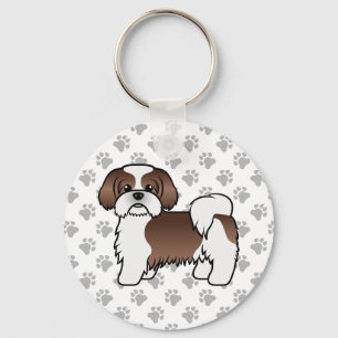 Lever En Witte Shih Tzu Schattige Cartoon Hond Sleutelhanger