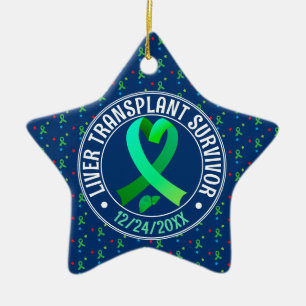 Lever transplantatie overlevende groen lint vierin keramisch ornament