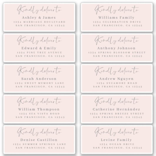 Levering aan Chic Script Roze Huwelijksfeest Gast  Sticker (Voorkant)