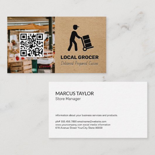 levering van levensmiddelen | boerenmarkt | QR-cod Visitekaartje (Voorkant / Achterkant)