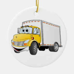 Levering Vrachtwagen Geel Witte Doos Cartoon Keramisch Ornament