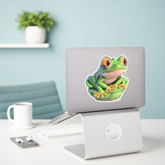 Levez-vous dans le bonheur avec nos Stickers Frog (Ordinateur portable sur le bureau)