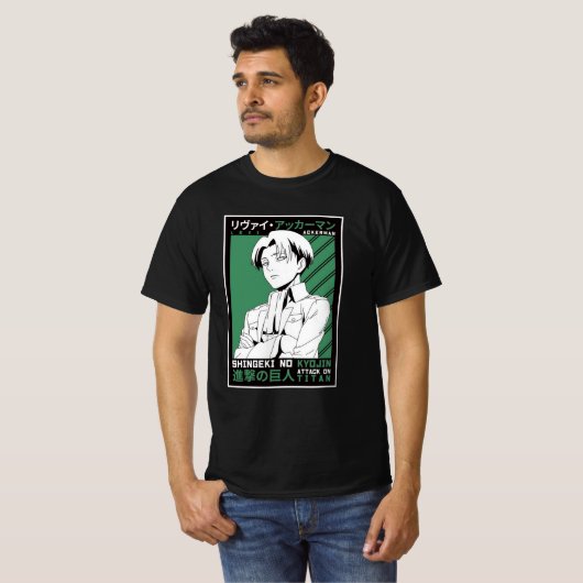 Levi Ackerman-aanval op het T-shirt met Titann-des (Voorkant volledig)