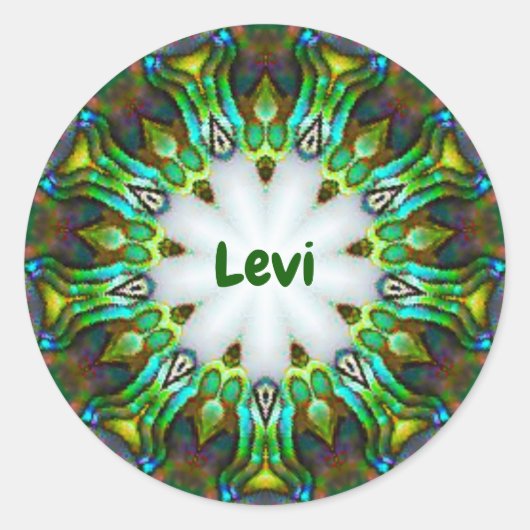LEVI ~ Personalized Paua Shell Fractal ~ Ronde Sticker (Voorkant)