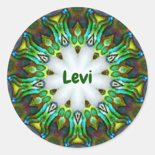 LEVI ~ Personalized Paua Shell Fractal ~ Ronde Sticker