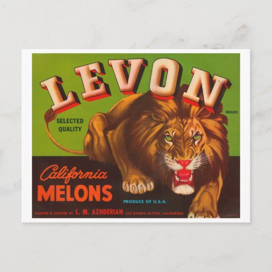 Levon Calfironia Melons  Crate Label - Lion Briefkaart (Voorkant)