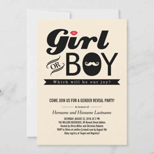 Lèvres et Moustache bébé Genre Reveal Invitation d (Devant)