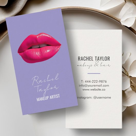 Lèvres roses chaudes | Carte de visite de maquilla