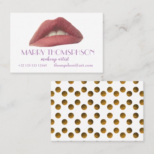 Lèvres roses, Points d'or Élégant Carte de visite (Devant / Derrière)