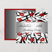 Lèvres Rouge Blanc Invitation Anniversaire (Devant / Derrière)