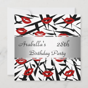 Lèvres Rouge Blanc Invitation Anniversaire