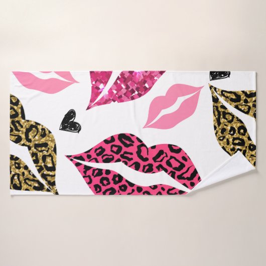 Lèvres scintillantes : Motif de mode Leopard (Serviette de bain)