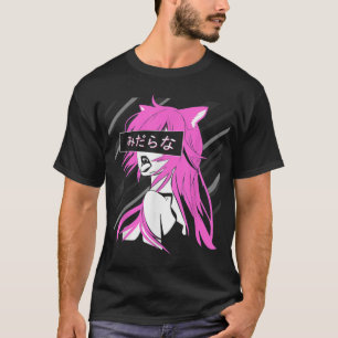 Lewd waifu Japanse roofkattemeid, anime neko T-shirt