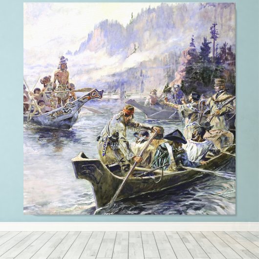 "Lewis and Clark" door Charles M Russell Canvas Afdruk (Insitu (Houten vloer))