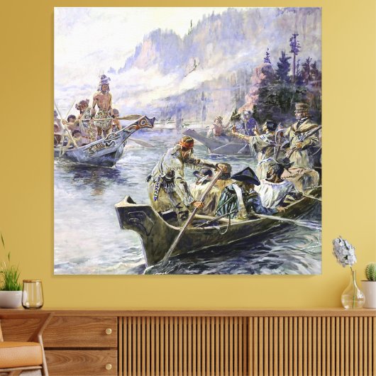 "Lewis and Clark" door Charles M Russell Canvas Afdruk (Insitu (Woonkamer))
