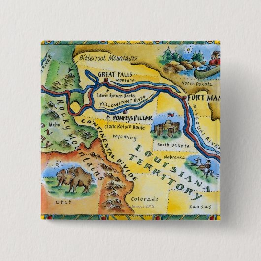 Lewis & Clark Expedition Map Vierkante Button 5,1 Cm (Voorkant)