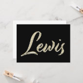 Lewis Nom or blanc Carte calligraphiée (Devant/Arrière en situation)