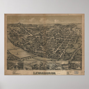 Lewisburg Pennsylvania 1884 Antiek Panorama Poster