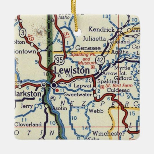 Lewiston Idaho Map Keramisch Ornament (Voorkant)