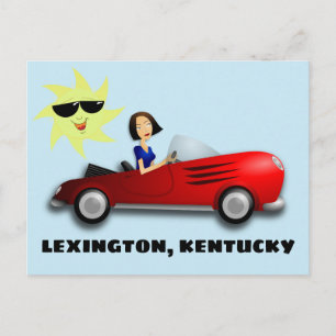 LEXINGTON, KENTUCKY MEISJE IN AUTOPLAATKAARTEN BRIEFKAART