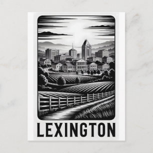 Lexington Kentucky Silhouette Zwart Wit Houtsnede Feestdagenkaart