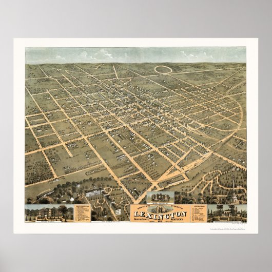 Lexington, KY Panoramic Map - 1871 Poster (Voorkant)