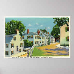 Leyden Street Uitzicht, First Street in New Englan Poster