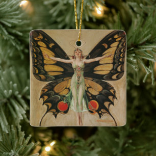 Leyendecker Butterfly Girl Vintage Art Deco Keramisch Ornament