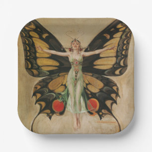 Leyendecker Butterfly Girl Vintage Art Deco Papieren Bordje