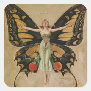 Leyendecker Butterfly Girl Vintage Art Deco Vierkante Sticker
