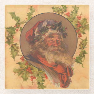 Leyendecker Kerstman Antiek Victoriaans Glazen Onderzetter