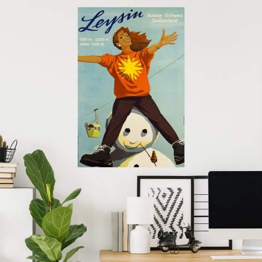 Leysin, Suisse, Affiche de ski (Bureau à domicile)