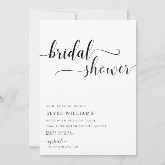 Leyton Moderne Minimale Nuptiale Douche Invitation (Devant)