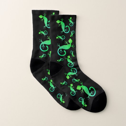 Lézard Gecko Vert sur Noir (Paire)