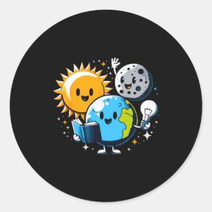 Lezen Boek Aarde Maan Zon Grappig Totale Zonsverdu Ronde Sticker