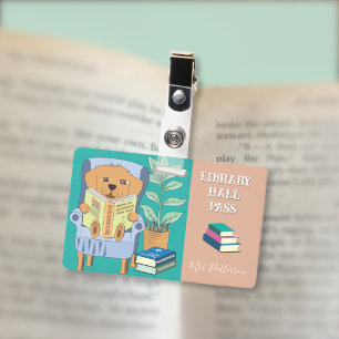 Lezen Hond Horizontale Bibliotheek Hall Pass Badge