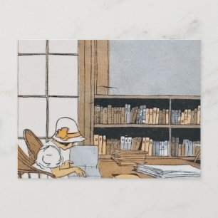 Lezen in de bibliotheek briefkaart