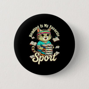 Lezen is favoriete sport badge grappige kattenlief ronde button 5,7 cm