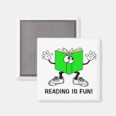 "Lezen is leuk!" Koelkast magneet VIERKANT (Voorkant / Achterkant)