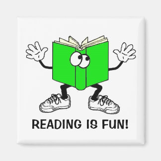 "Lezen is leuk!" Koelkast magneet VIERKANT