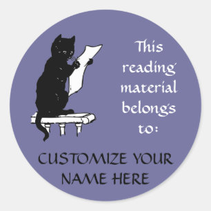 Lezen Kat Boekplaat Sticker in Denim Blauw