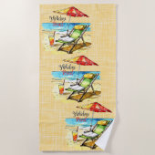 Lezen op het strand geel strandlaken (Voorkant)