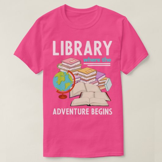 Lezen van de bibliotheek met bladwijzer Funny Libr T-shirt (Design voorkant)