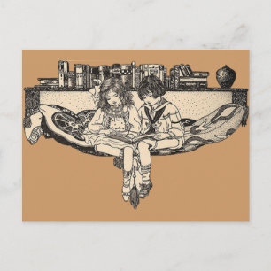 Lezen van meisjes en jongens briefkaart