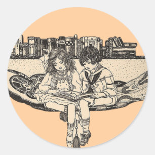 Lezen van meisjes en jongens ronde sticker