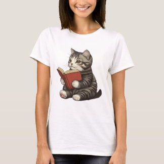 Lezend Kat T-shirt, Boekenkat Liefhebber T-shirt