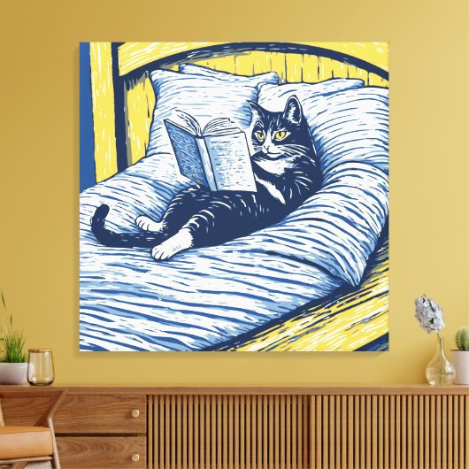 lezende kat canvas afdruk (Insitu (Woonkamer))