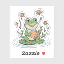 Lezende Kikker Sticker | Schattig Waterlelie Boekd
