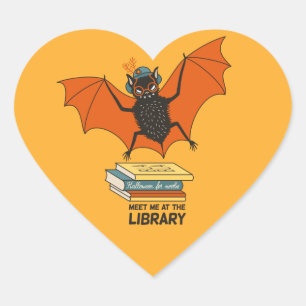 Lezende vleermuis Whimsical bibliothecaris met b Hart Sticker